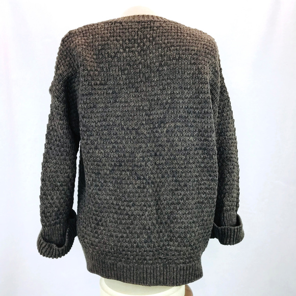 Caslon Brown Chunky Knit Toggle Cotton Sweater M - Picture 4 of 5